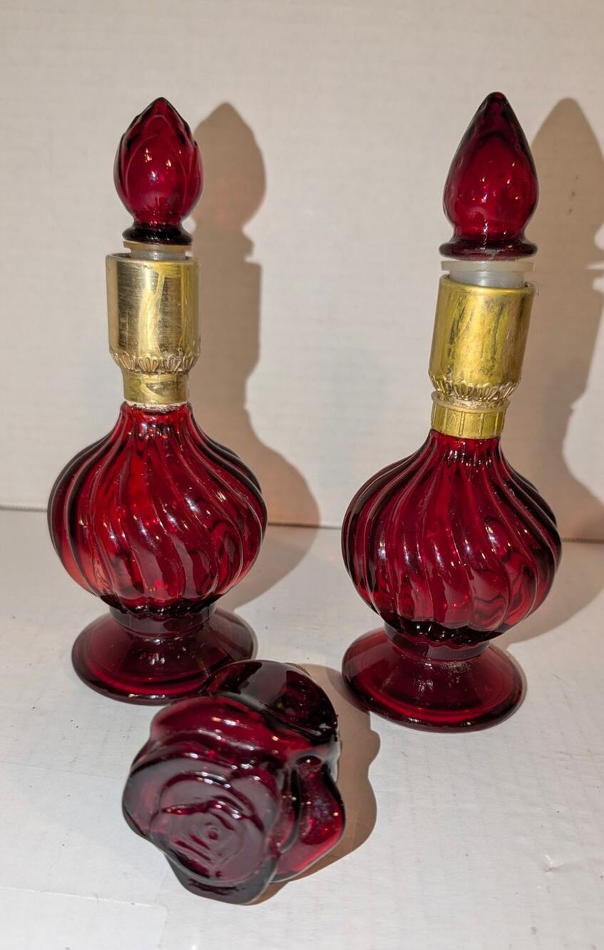 Avon Vintage 2 Ruby Red Candle Holders Charisma Decanter Empty